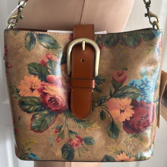 Patricia Nash Irving Bucket Handbag Leath Distressed Vintage Victorian Garden - Picture 4 of 16